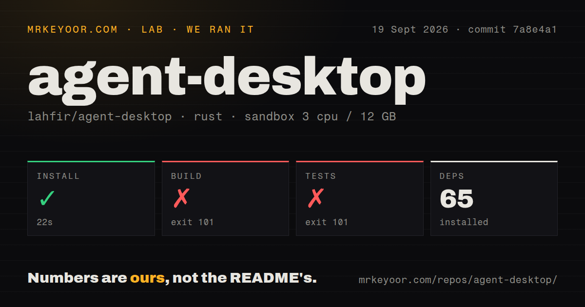Lab card: what happened when we ran agent-desktop