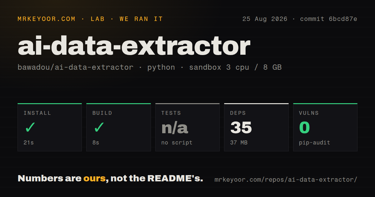 Lab card: what happened when we ran ai-data-extractor