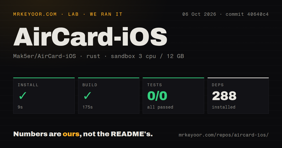 Lab card: what happened when we ran AirCard-iOS