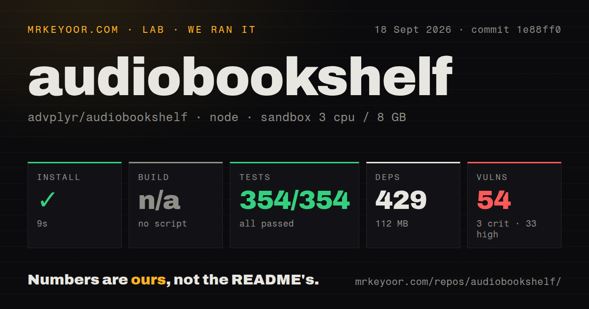 Lab card: what happened when we ran audiobookshelf