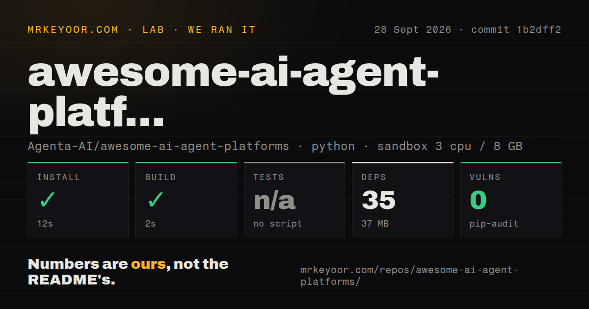 Lab card: what happened when we ran awesome-ai-agent-platforms