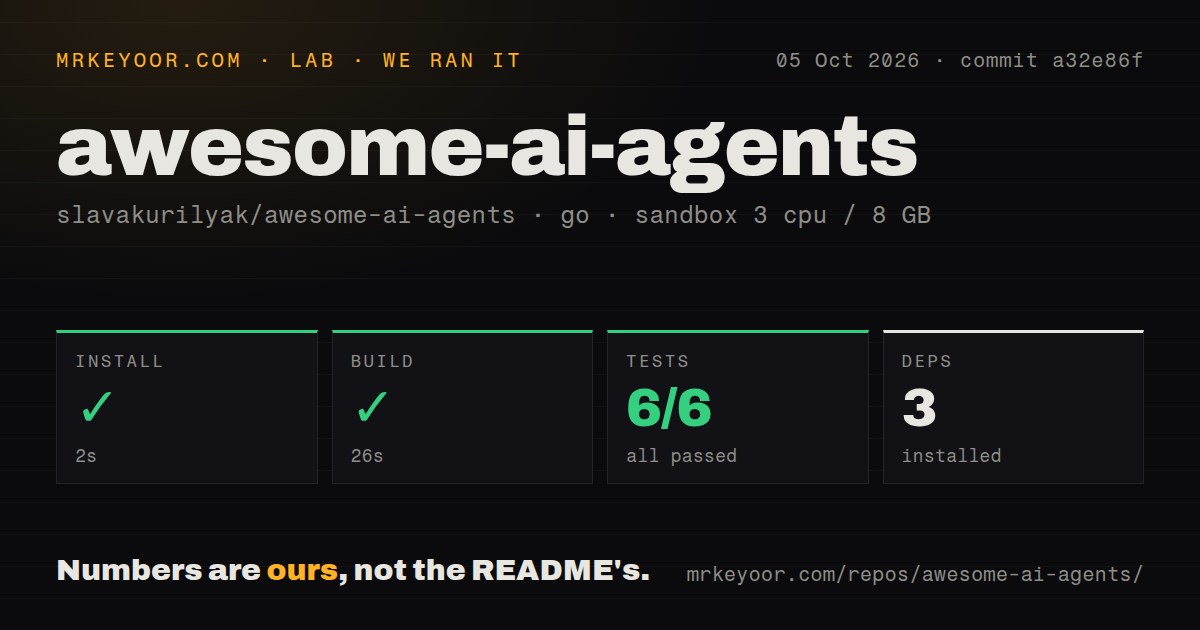 Lab card: what happened when we ran awesome-ai-agents