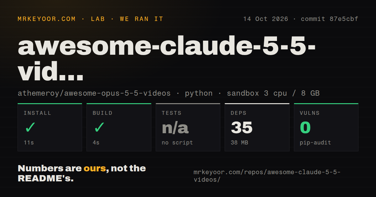 Lab card: what happened when we ran awesome-claude-5-5-videos