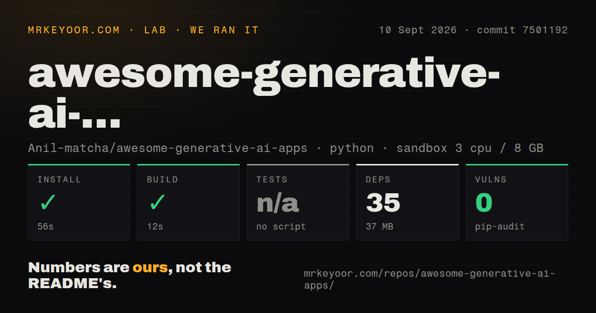 Lab card: what happened when we ran awesome-generative-ai-apps