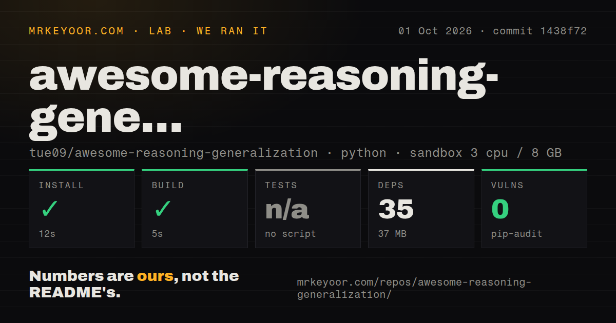 Lab card: what happened when we ran awesome-reasoning-generalization