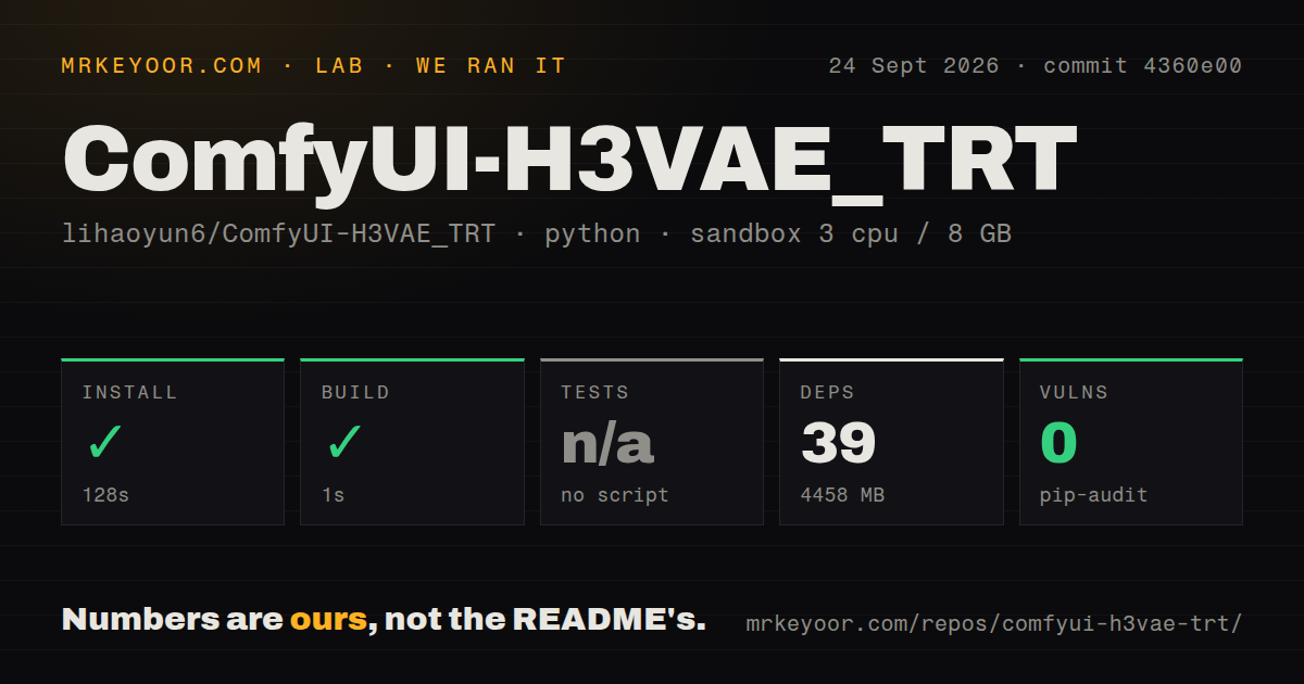 Lab card: what happened when we ran ComfyUI-H3VAE_TRT