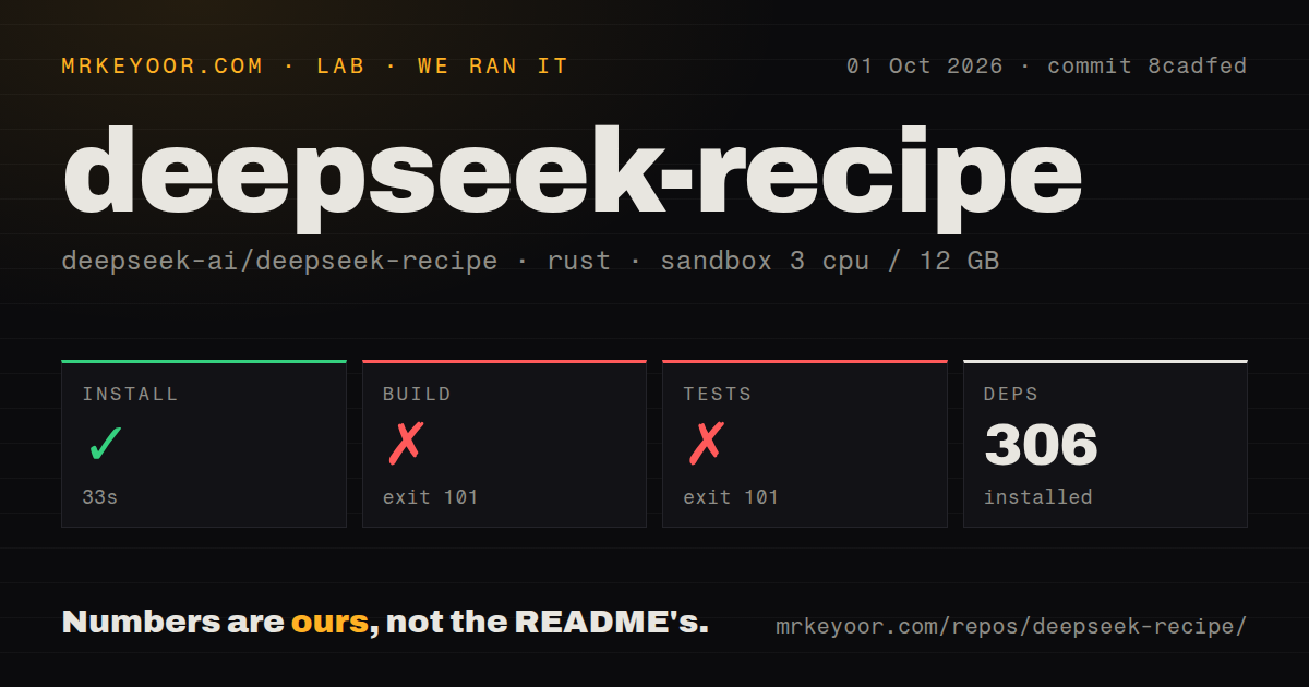 Lab card: what happened when we ran deepseek-recipe