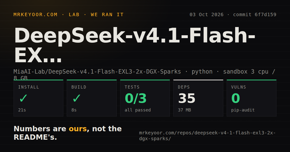 Lab card: what happened when we ran DeepSeek-v4.1-Flash-EXL3-2x-DGX-Sparks