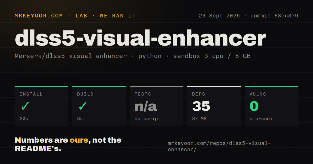 Lab card: what happened when we ran dlss5-visual-enhancer