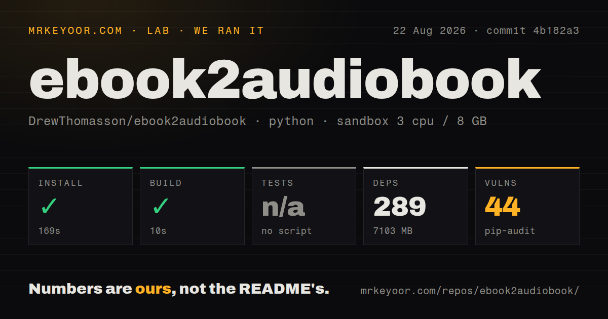 Lab card: what happened when we ran ebook2audiobook