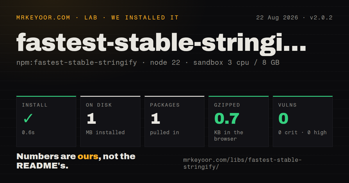 Lab card: what happened when we installed fastest-stable-stringify
