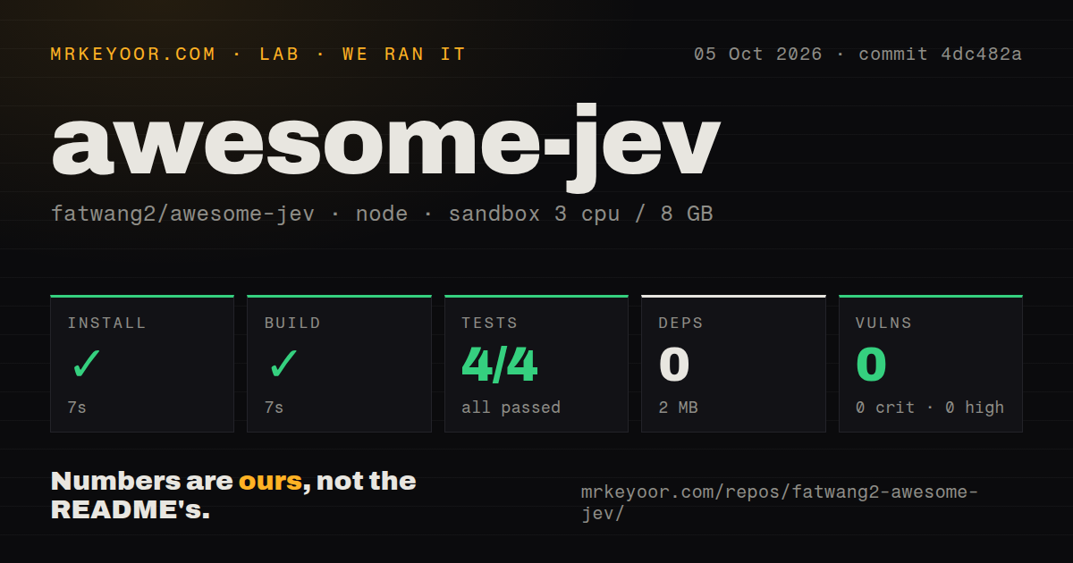 Lab card: what happened when we ran awesome-jev