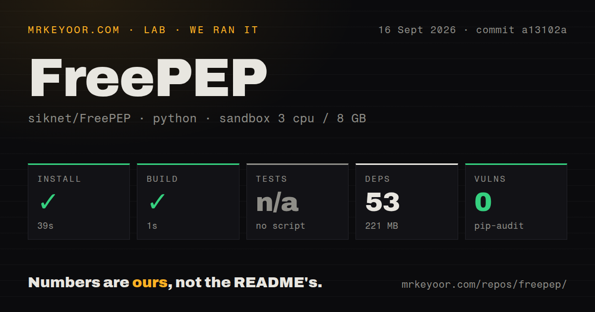 Lab card: what happened when we ran FreePEP