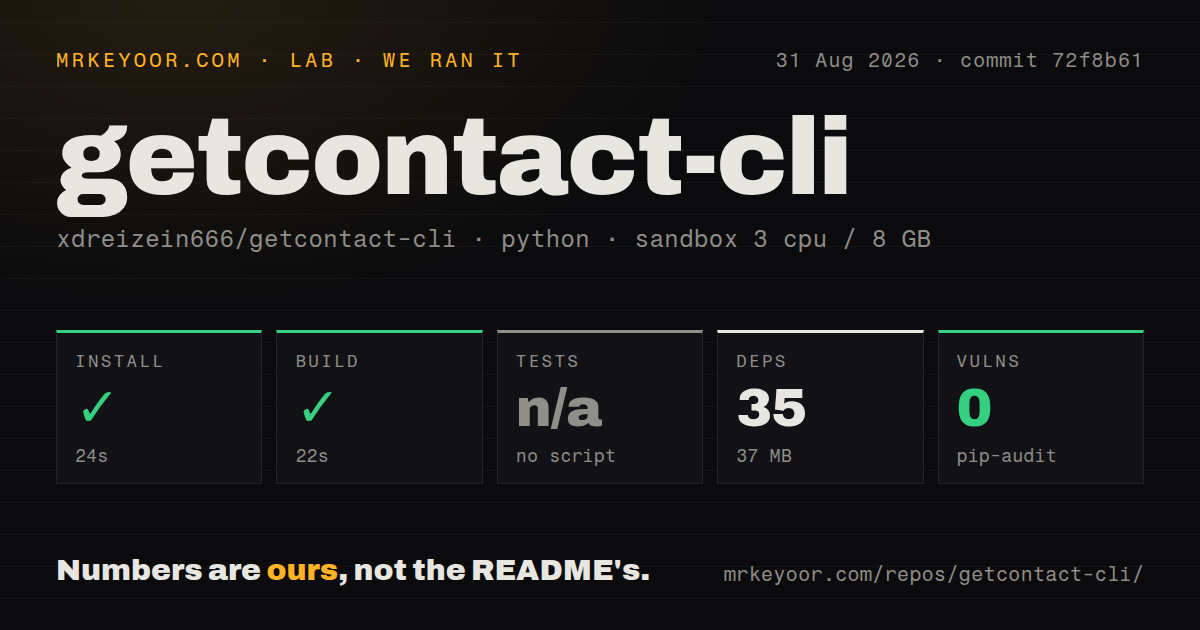 Lab card: what happened when we ran getcontact-cli
