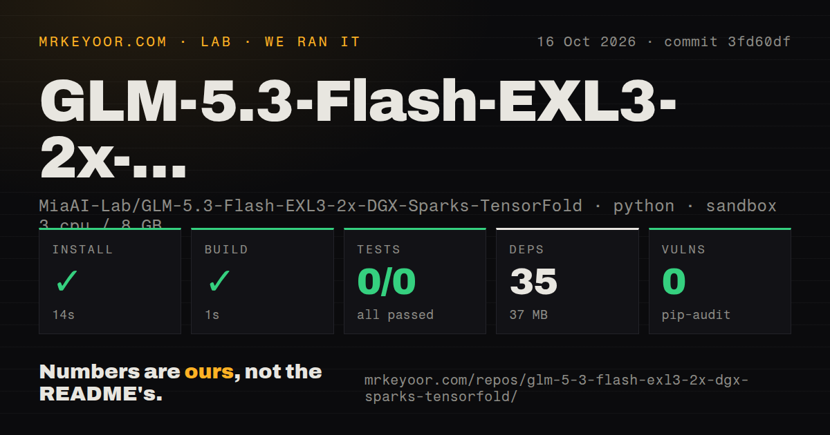 Lab card: what happened when we ran GLM-5.3-Flash-EXL3-2x-DGX-Sparks-TensorFold