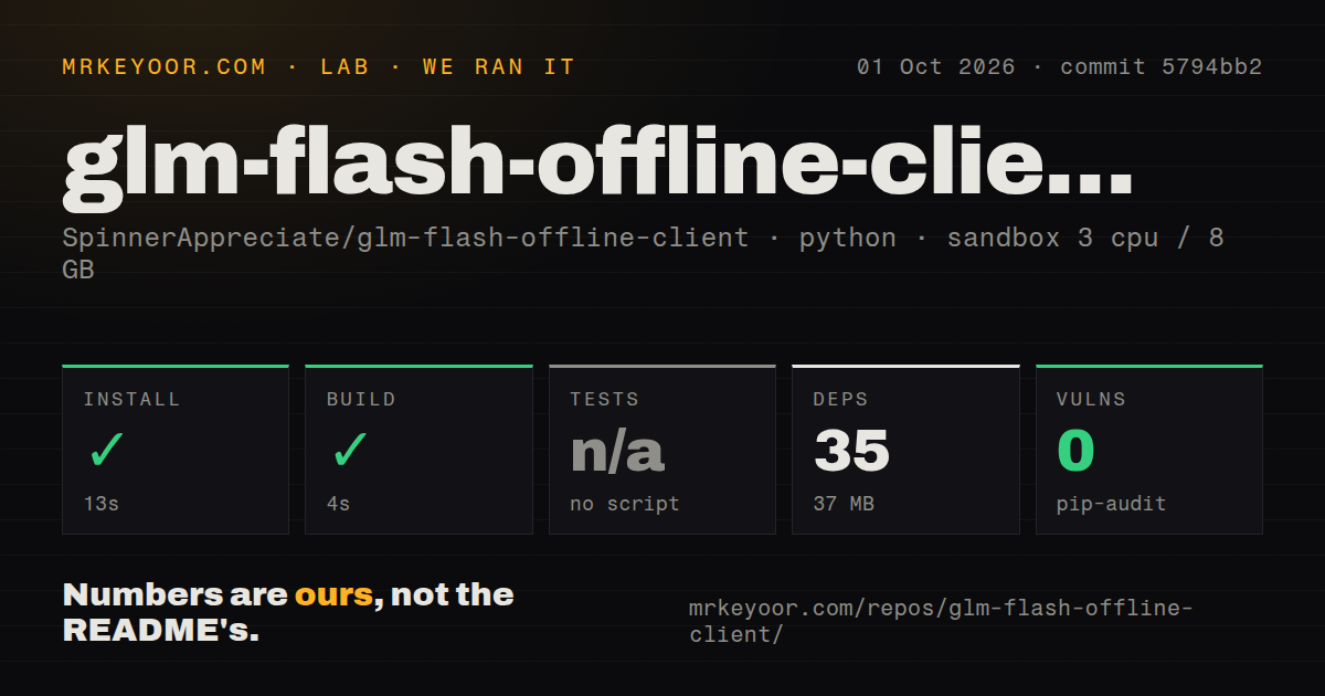Lab card: what happened when we ran glm-flash-offline-client