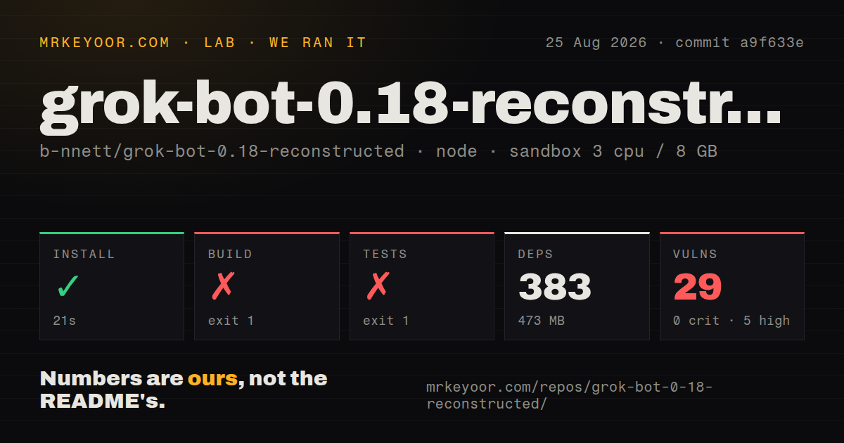 Lab card: what happened when we ran grok-bot-0.18-reconstructed