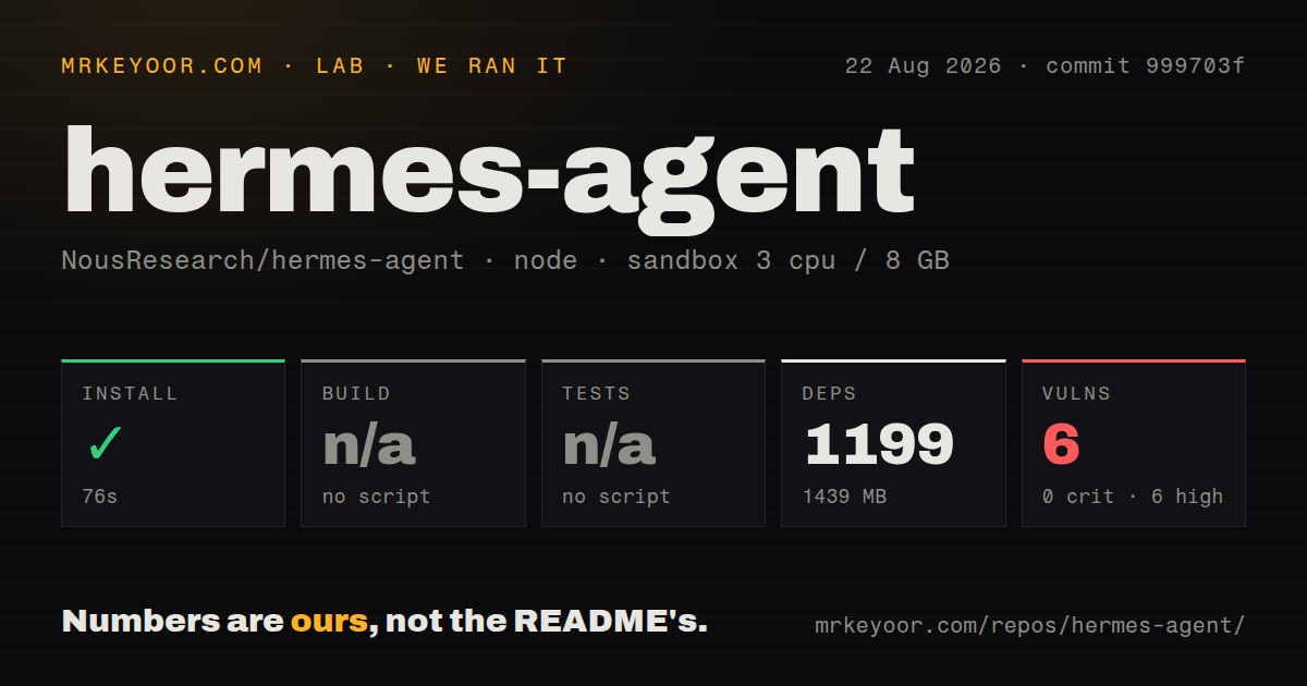 Lab card: what happened when we ran hermes-agent