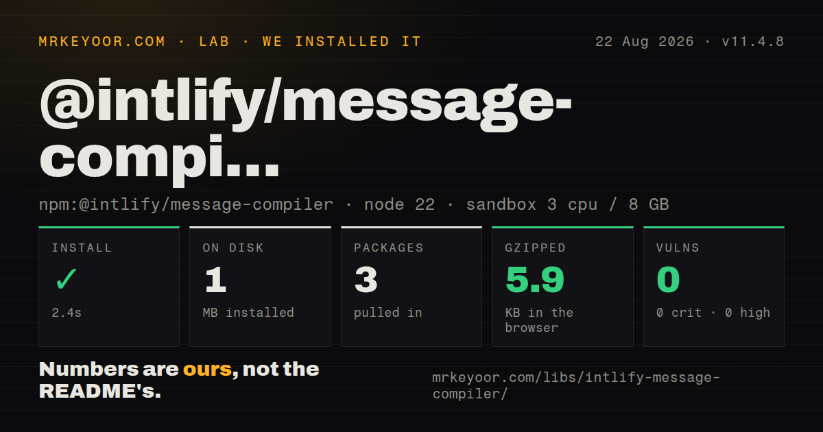 Lab card: what happened when we installed @intlify/message-compiler