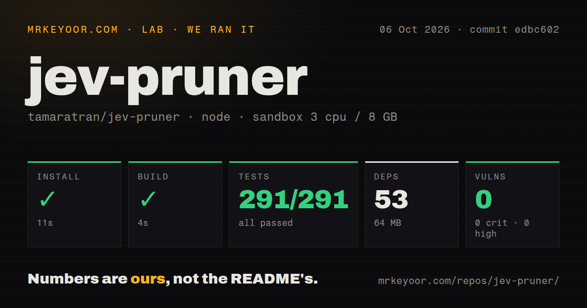 Lab card: what happened when we ran jev-pruner