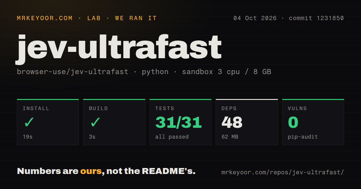 Lab card: what happened when we ran jev-ultrafast
