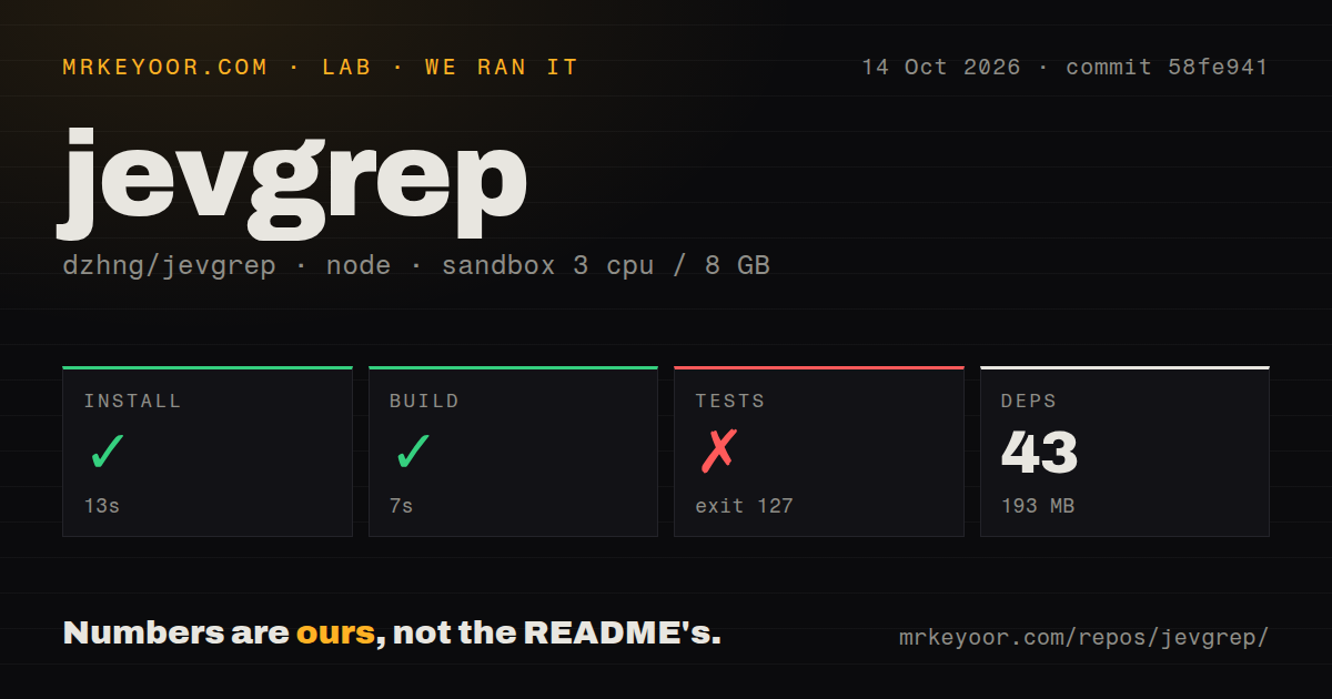 Lab card: what happened when we ran jevgrep
