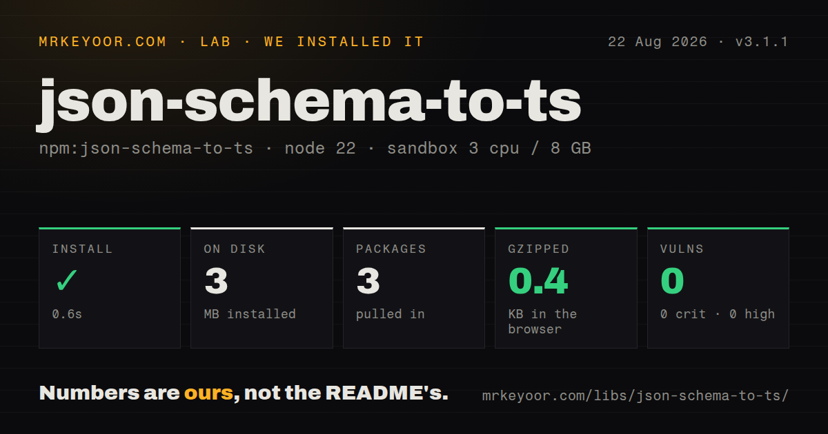 Lab card: what happened when we installed json-schema-to-ts