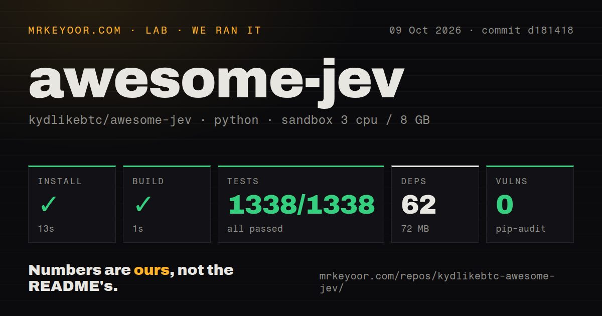Lab card: what happened when we ran awesome-jev