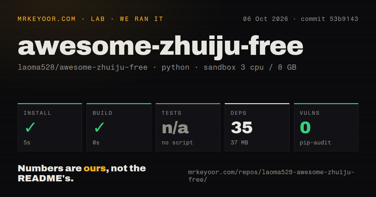 Lab card: what happened when we ran awesome-zhuiju-free