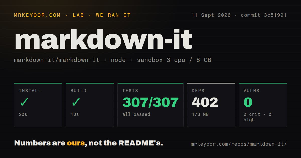 Lab card: what happened when we installed markdown-it