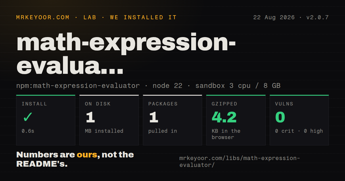 Lab card: what happened when we installed math-expression-evaluator