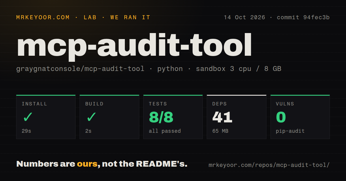 Lab card: what happened when we ran mcp-audit-tool