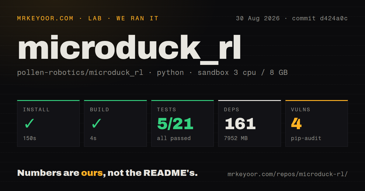 Lab card: what happened when we ran microduck_rl