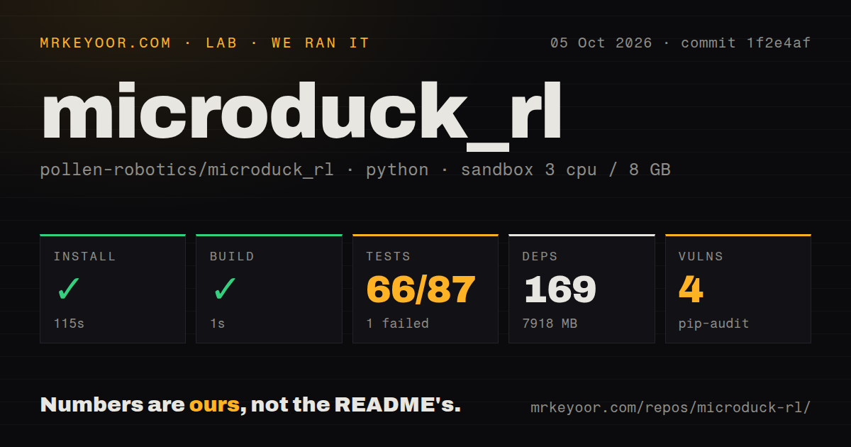 Lab card: what happened when we ran microduck_rl