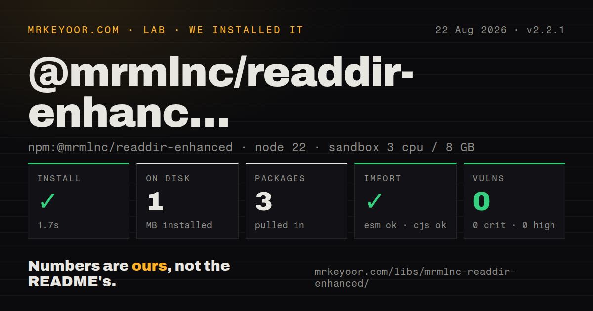 Lab card: what happened when we installed @mrmlnc/readdir-enhanced