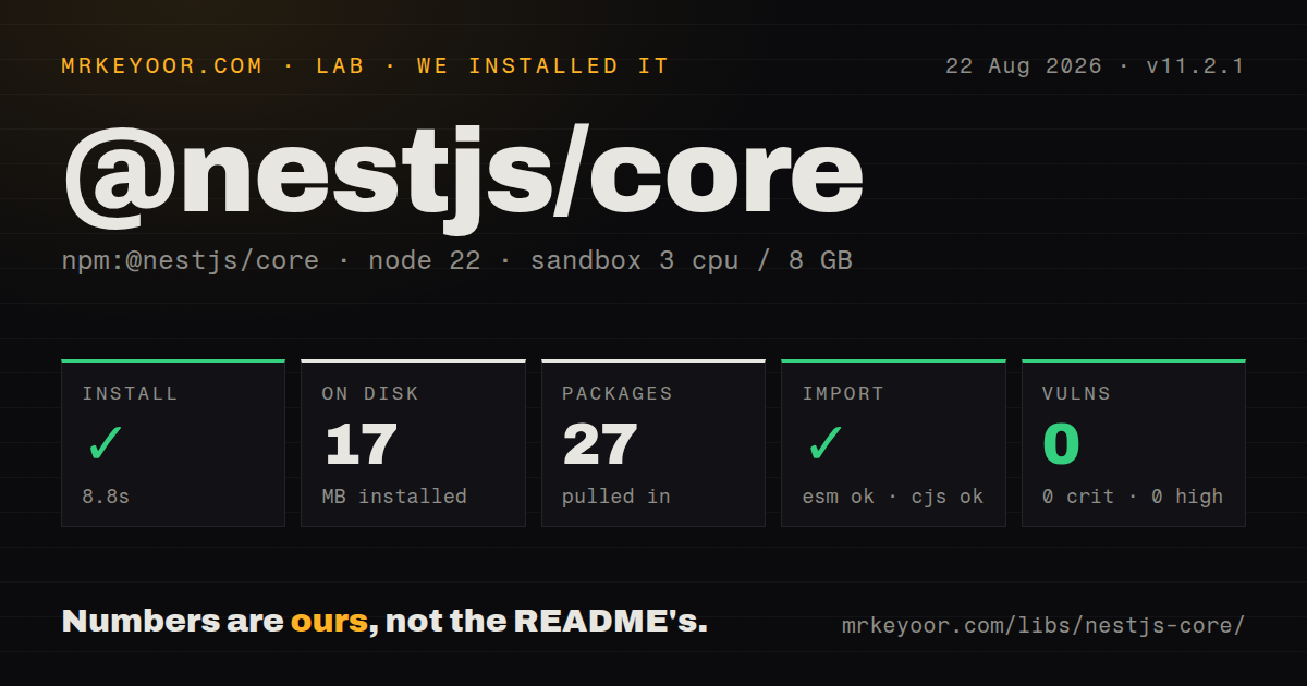 Lab card: what happened when we installed @nestjs/core