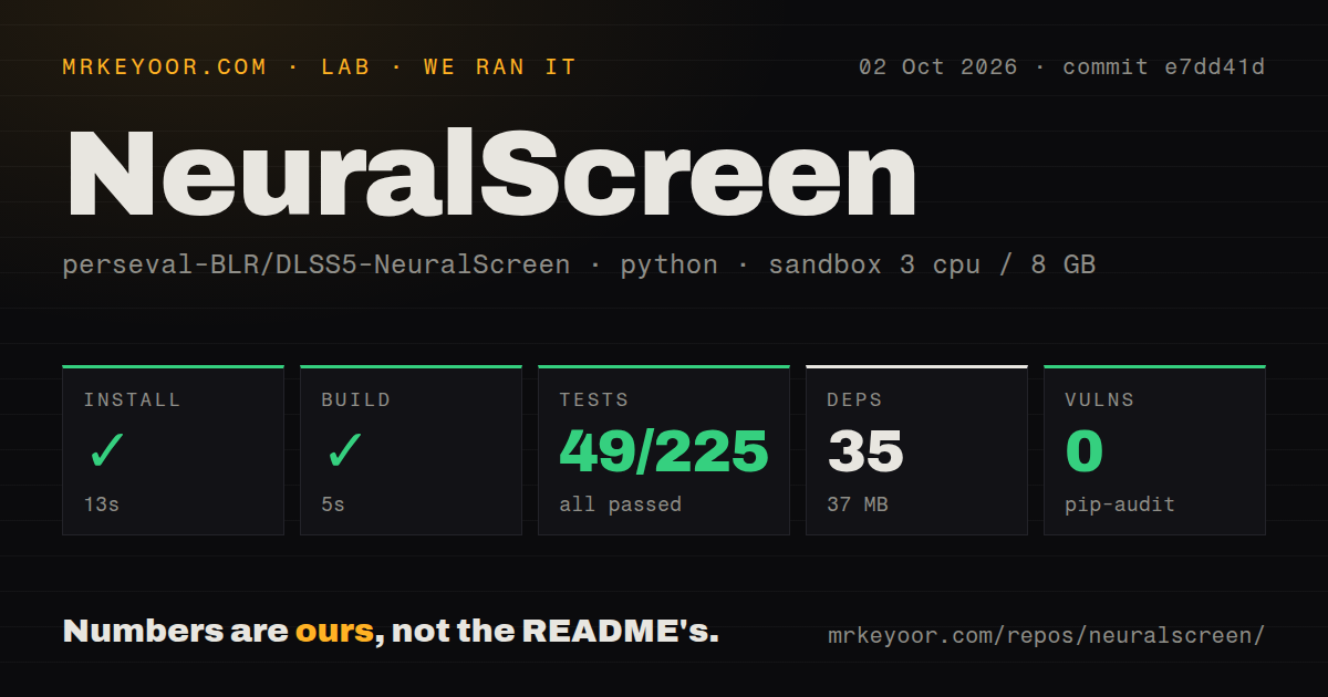 Lab card: what happened when we ran NeuralScreen