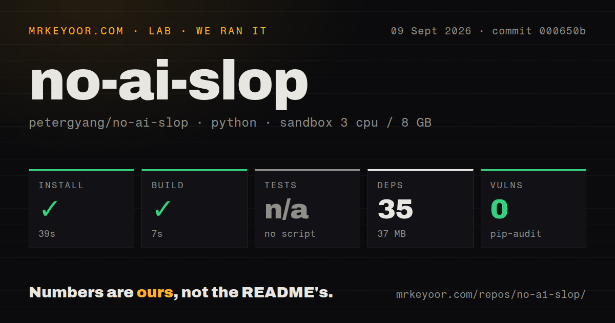Lab card: what happened when we ran no-ai-slop