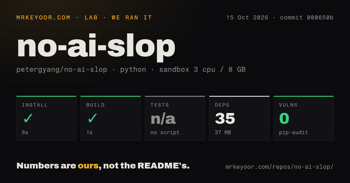 Lab card: what happened when we ran no-ai-slop