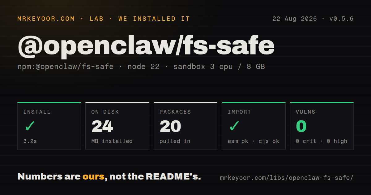 Lab card: what happened when we installed @openclaw/fs-safe