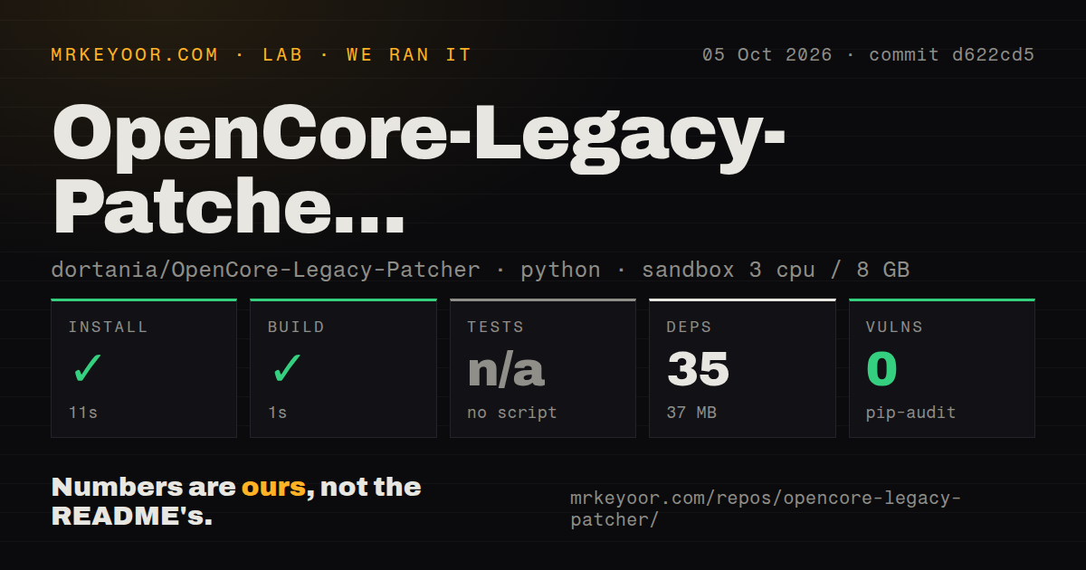 Lab card: what happened when we ran OpenCore-Legacy-Patcher