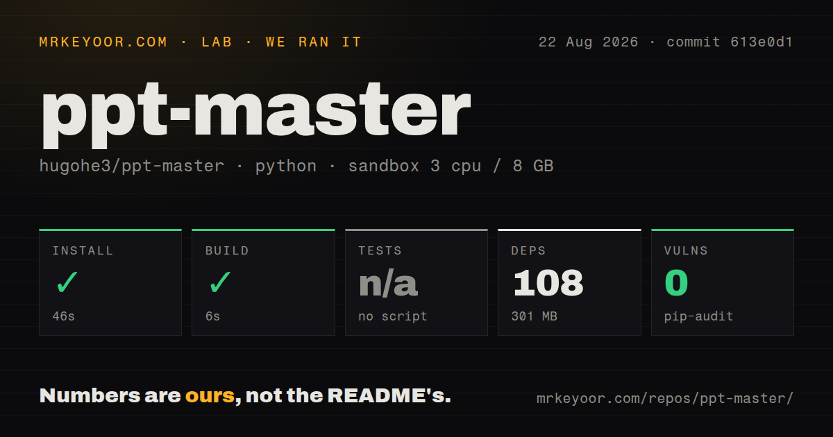 Lab card: what happened when we ran ppt-master
