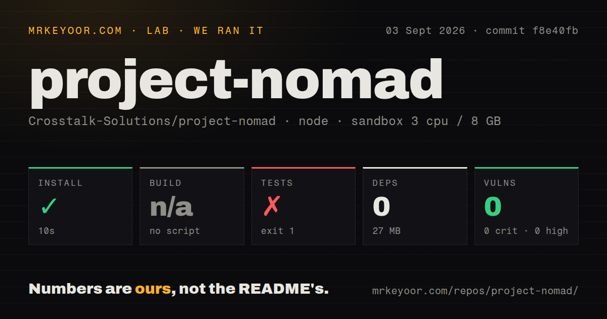 Lab card: what happened when we ran project-nomad