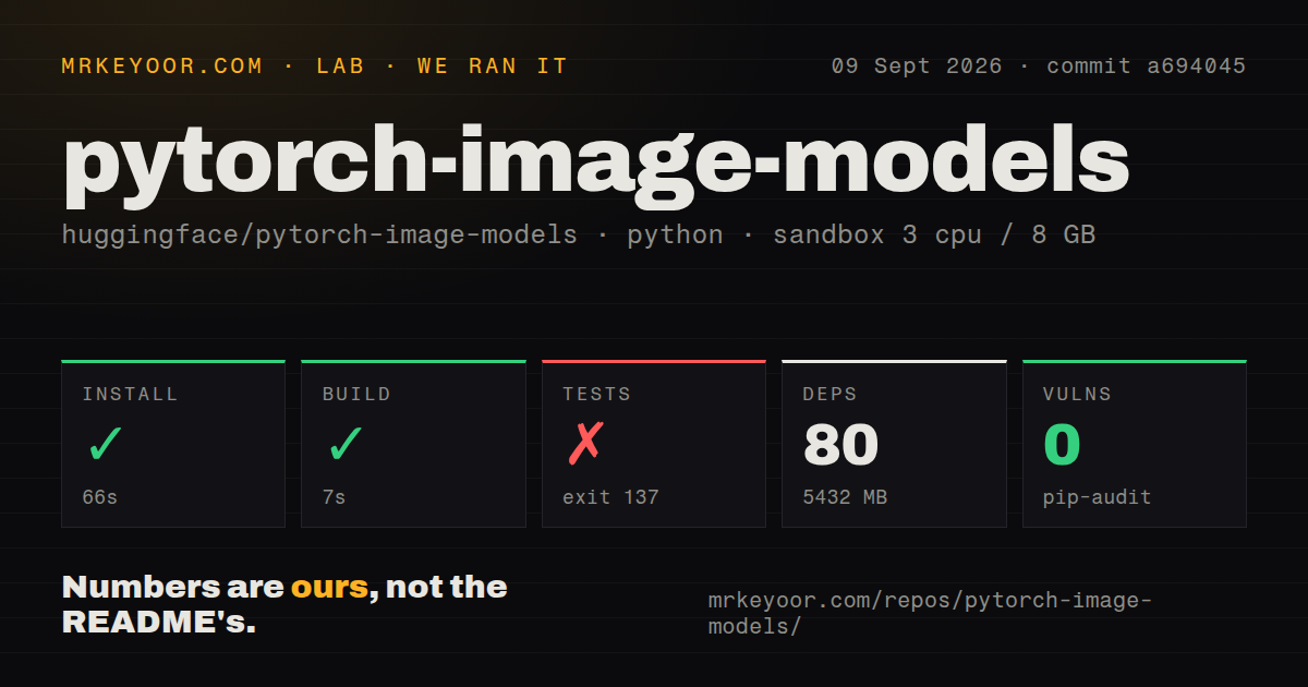 Lab card: what happened when we ran pytorch-image-models