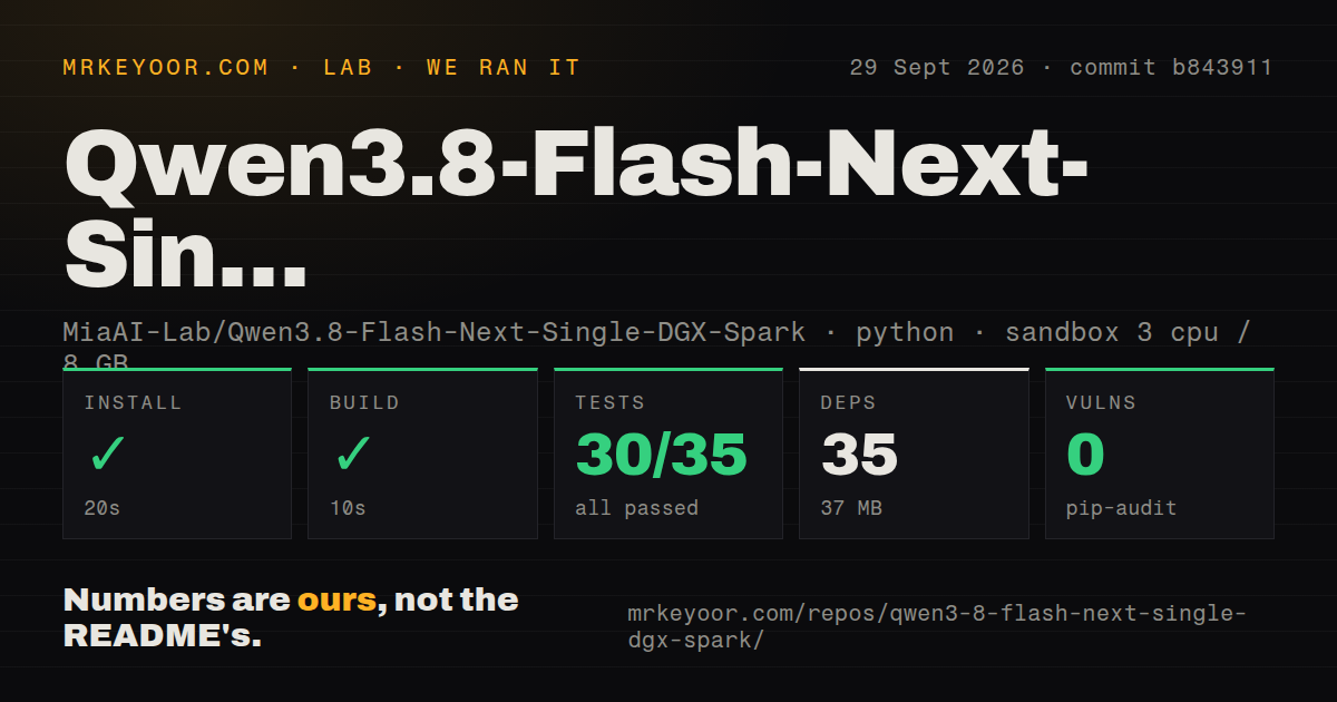 Lab card: what happened when we ran Qwen3.8-Flash-Next-Single-DGX-Spark