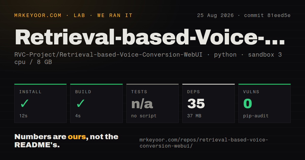 Lab card: what happened when we ran Retrieval-based-Voice-Conversion-WebUI