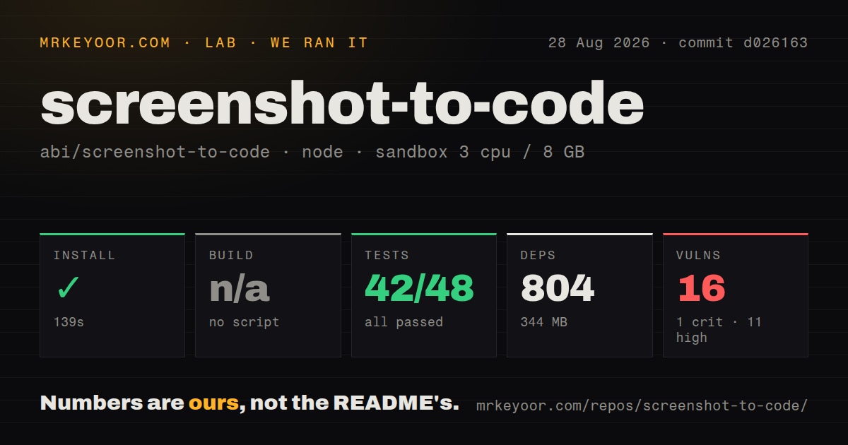 Lab card: what happened when we ran screenshot-to-code