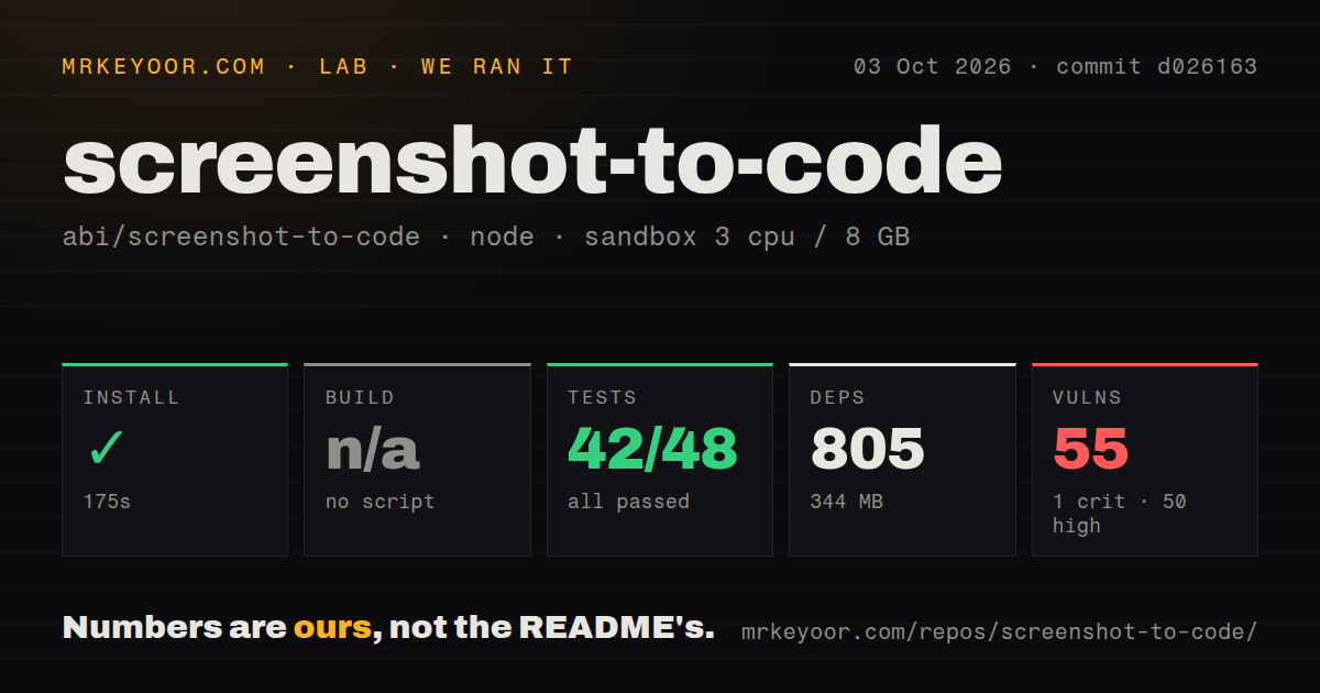 Lab card: what happened when we ran screenshot-to-code