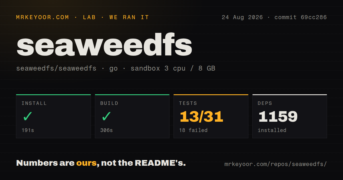Lab card: what happened when we ran seaweedfs