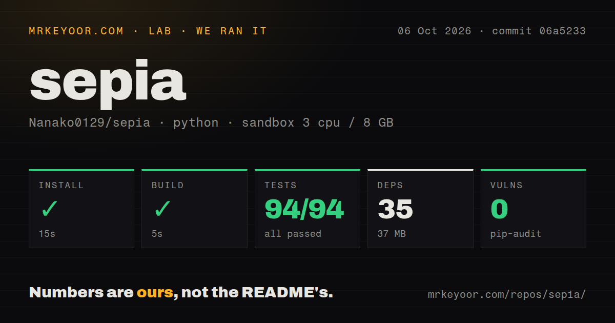 Lab card: what happened when we ran sepia